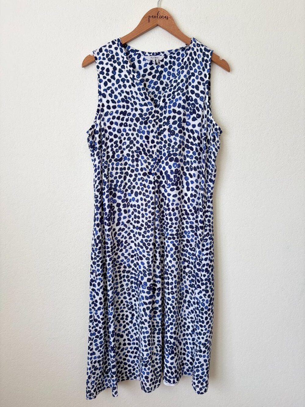 ZOZO Dress Womens Large Blue White Abstract Print Sleeveless Shift Career L